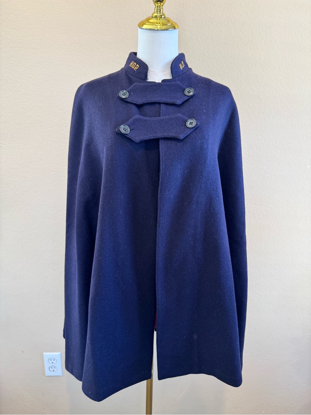 Vintage 40’s S. Schoenbrun Nurses Cape Navy Blue Wool Embroidery